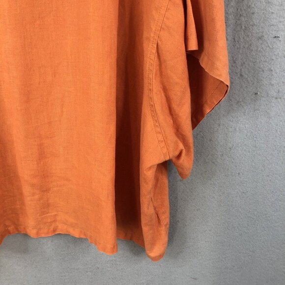 Pla Net Shirt Womens One Size Orange 100% Linen Crop Top Lagenlook  Coastal - Picture 11 of 16